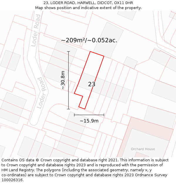 23, LODER ROAD, HARWELL, DIDCOT, OX11 0HR: Plot and title map