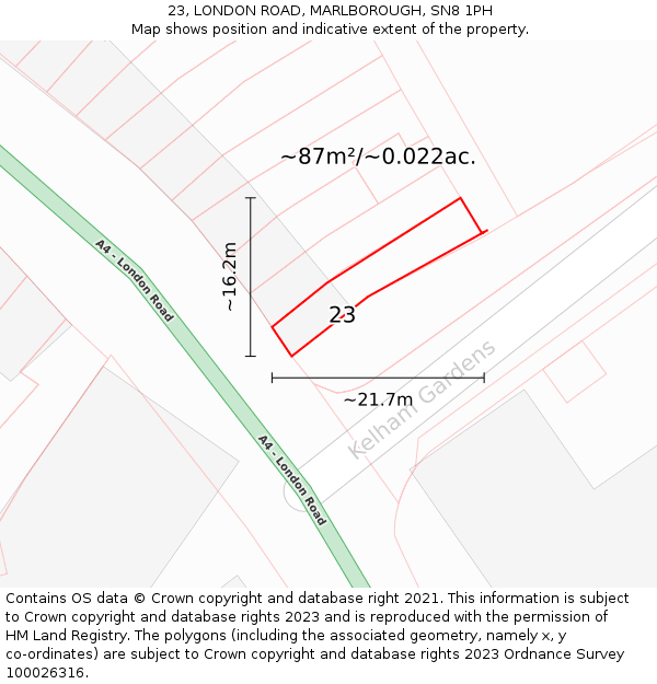 23, LONDON ROAD, MARLBOROUGH, SN8 1PH: Plot and title map