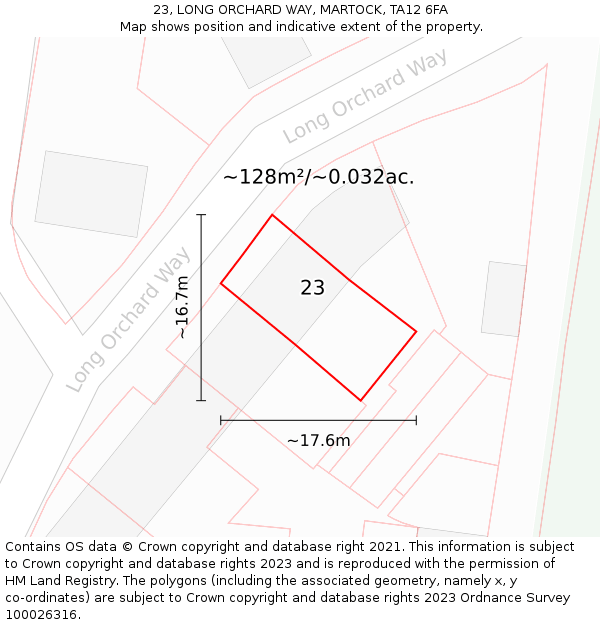 23, LONG ORCHARD WAY, MARTOCK, TA12 6FA: Plot and title map