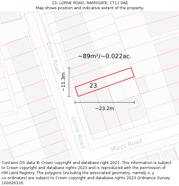 23, LORNE ROAD, RAMSGATE, CT11 0AE: Plot and title map