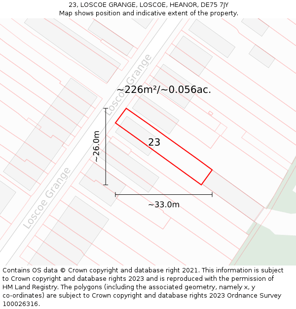 23, LOSCOE GRANGE, LOSCOE, HEANOR, DE75 7JY: Plot and title map