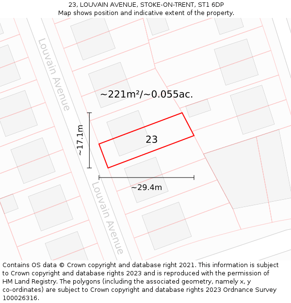 23, LOUVAIN AVENUE, STOKE-ON-TRENT, ST1 6DP: Plot and title map