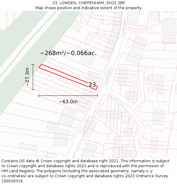 23, LOWDEN, CHIPPENHAM, SN15 2BP: Plot and title map
