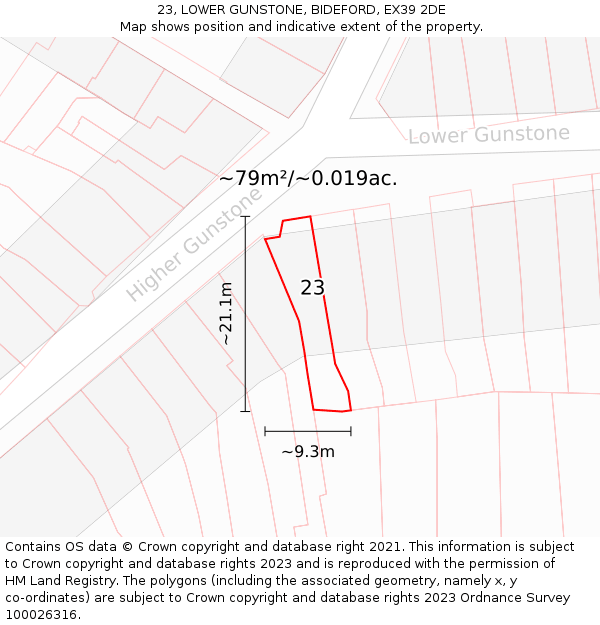23, LOWER GUNSTONE, BIDEFORD, EX39 2DE: Plot and title map