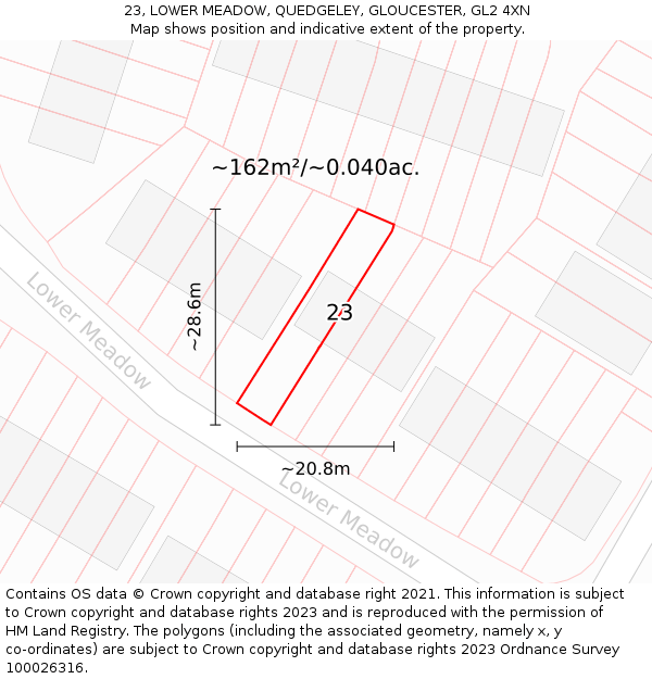 23, LOWER MEADOW, QUEDGELEY, GLOUCESTER, GL2 4XN: Plot and title map