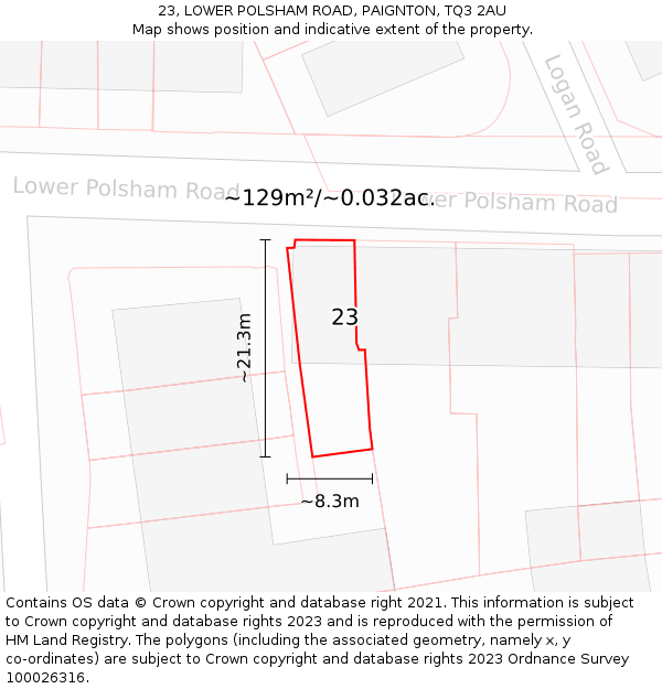 23, LOWER POLSHAM ROAD, PAIGNTON, TQ3 2AU: Plot and title map
