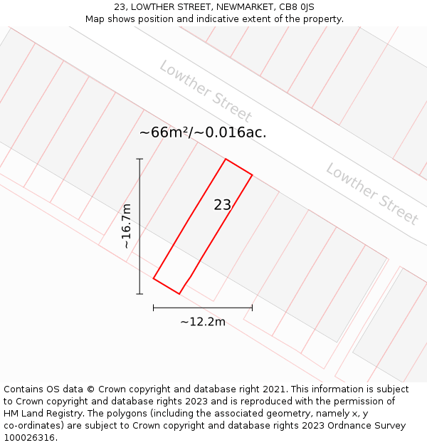 23, LOWTHER STREET, NEWMARKET, CB8 0JS: Plot and title map
