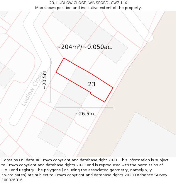23, LUDLOW CLOSE, WINSFORD, CW7 1LX: Plot and title map