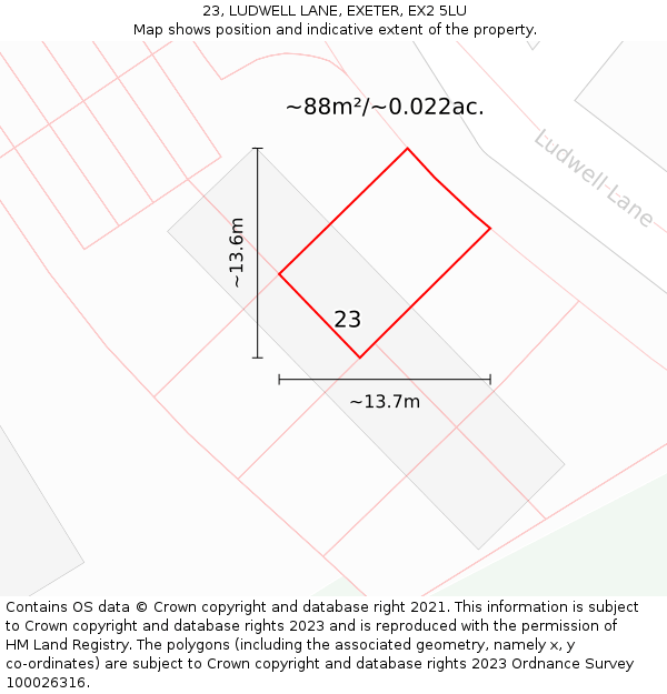 23, LUDWELL LANE, EXETER, EX2 5LU: Plot and title map