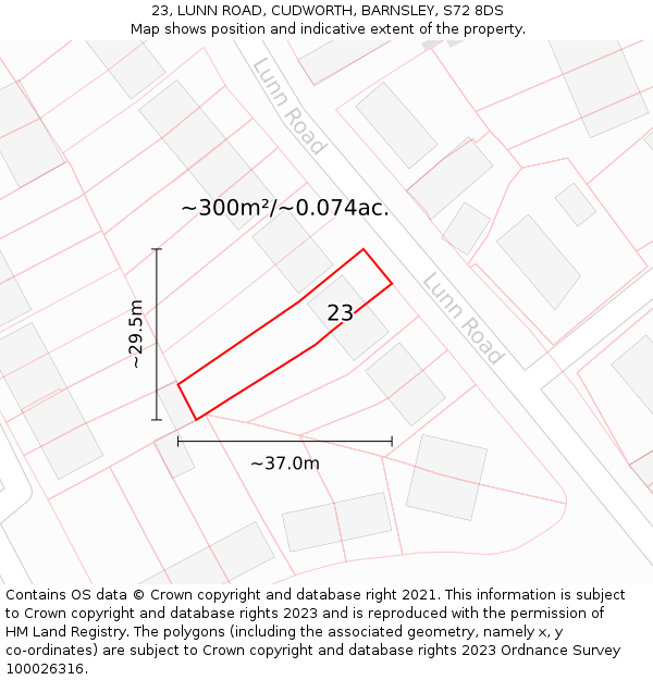 23, LUNN ROAD, CUDWORTH, BARNSLEY, S72 8DS: Plot and title map