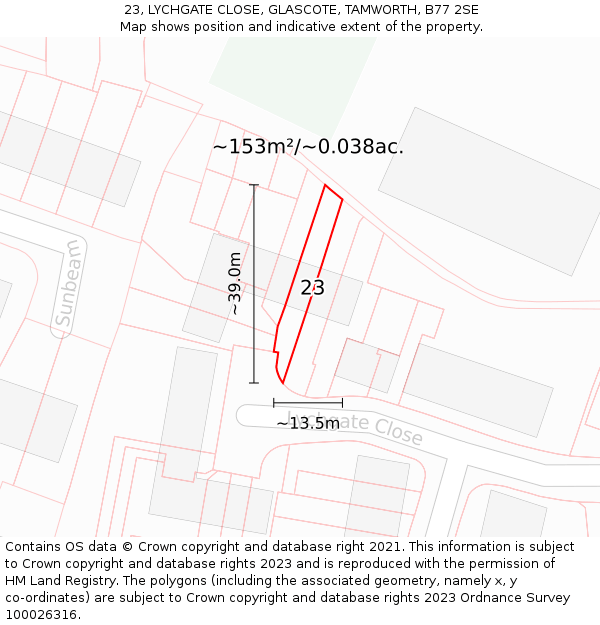 23, LYCHGATE CLOSE, GLASCOTE, TAMWORTH, B77 2SE: Plot and title map