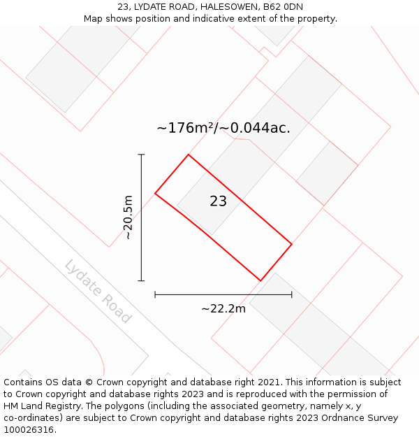 23, LYDATE ROAD, HALESOWEN, B62 0DN: Plot and title map