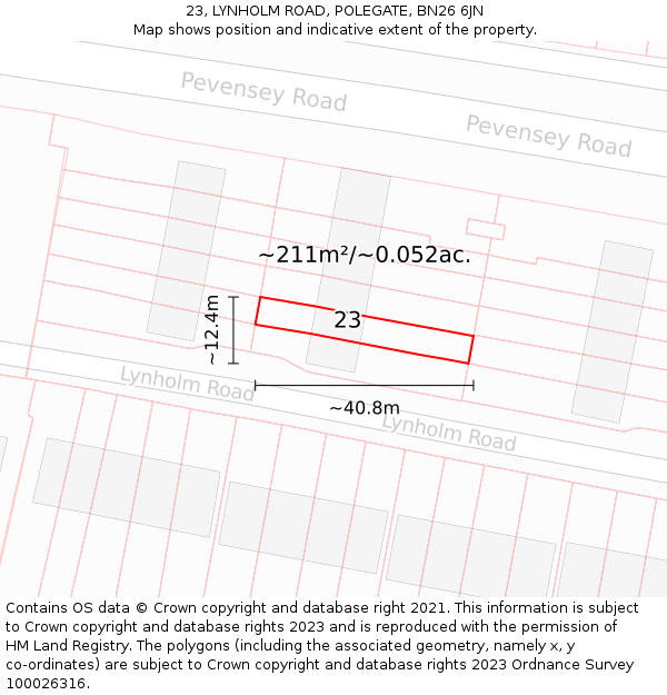 23, LYNHOLM ROAD, POLEGATE, BN26 6JN: Plot and title map