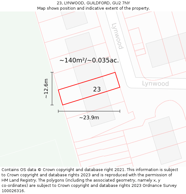 23, LYNWOOD, GUILDFORD, GU2 7NY: Plot and title map