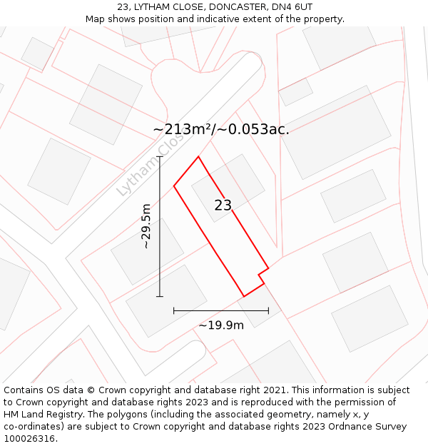 23, LYTHAM CLOSE, DONCASTER, DN4 6UT: Plot and title map