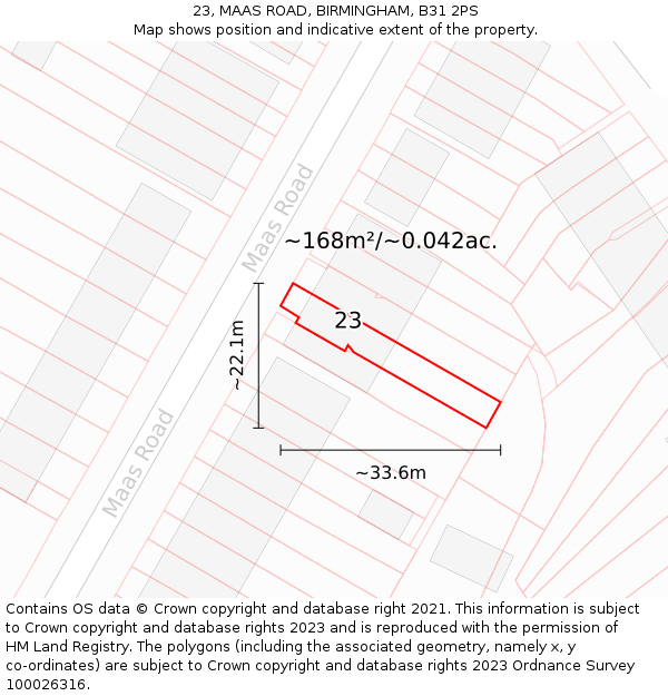 23, MAAS ROAD, BIRMINGHAM, B31 2PS: Plot and title map