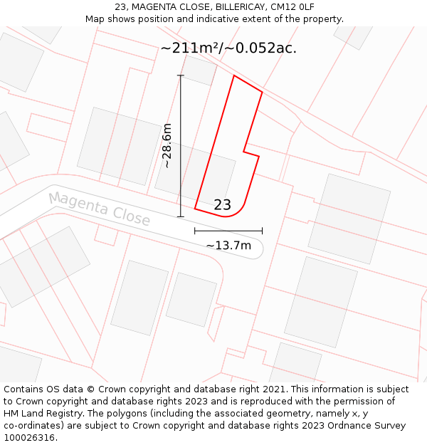 23, MAGENTA CLOSE, BILLERICAY, CM12 0LF: Plot and title map