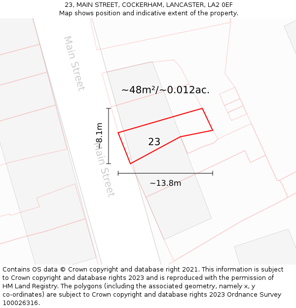 23, MAIN STREET, COCKERHAM, LANCASTER, LA2 0EF: Plot and title map