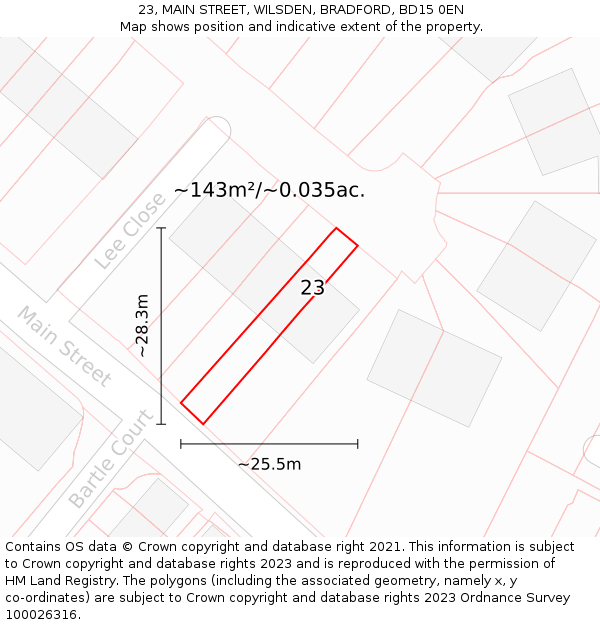 23, MAIN STREET, WILSDEN, BRADFORD, BD15 0EN: Plot and title map