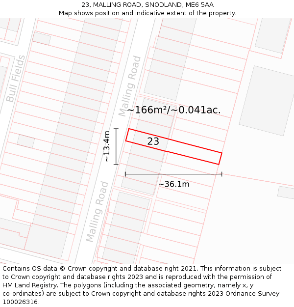 23, MALLING ROAD, SNODLAND, ME6 5AA: Plot and title map