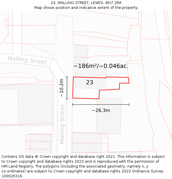 23, MALLING STREET, LEWES, BN7 2RA: Plot and title map