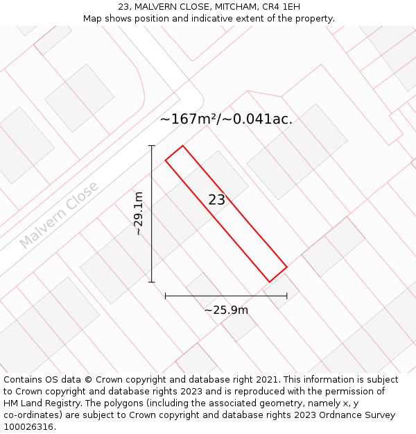 23, MALVERN CLOSE, MITCHAM, CR4 1EH: Plot and title map