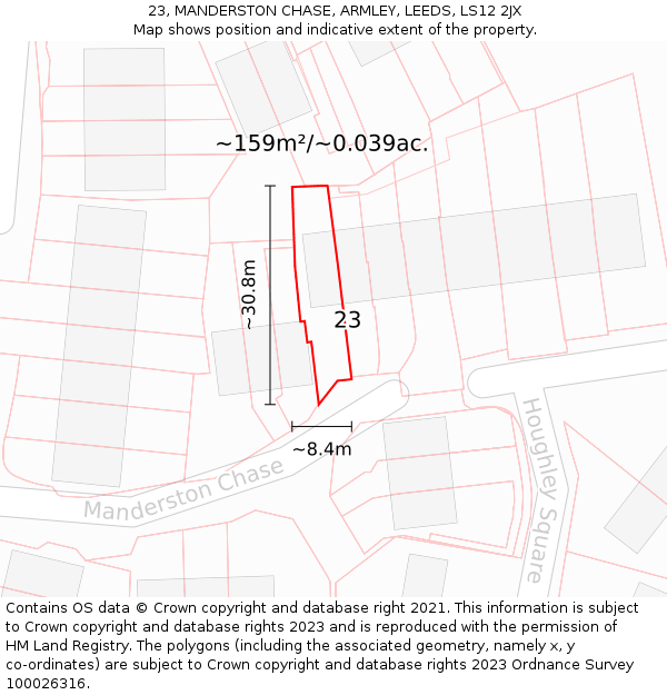23, MANDERSTON CHASE, ARMLEY, LEEDS, LS12 2JX: Plot and title map