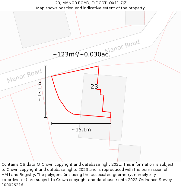 23, MANOR ROAD, DIDCOT, OX11 7JZ: Plot and title map