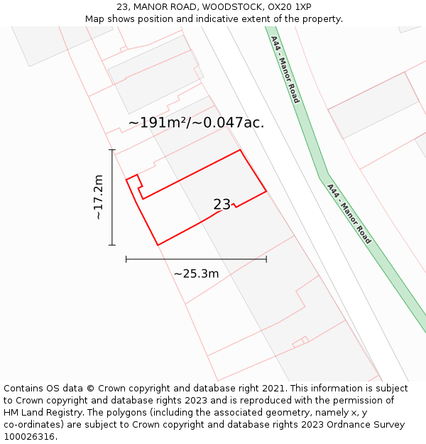 23, MANOR ROAD, WOODSTOCK, OX20 1XP: Plot and title map