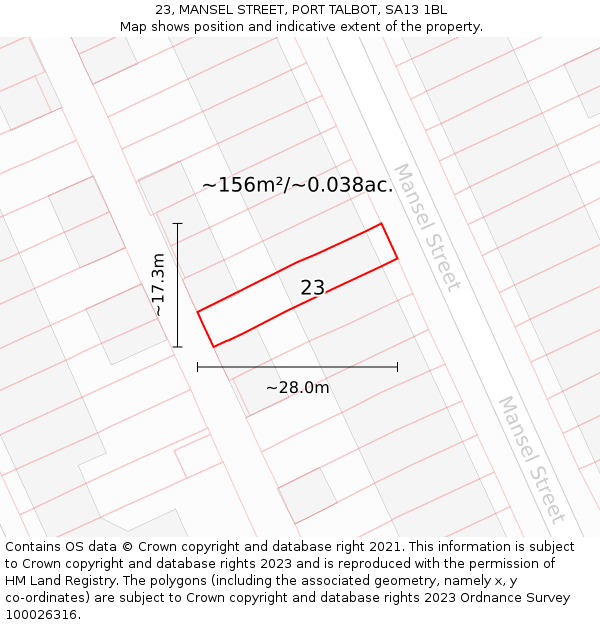 23, MANSEL STREET, PORT TALBOT, SA13 1BL: Plot and title map