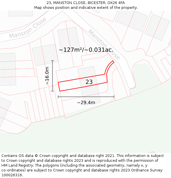 23, MANSTON CLOSE, BICESTER, OX26 4FA: Plot and title map