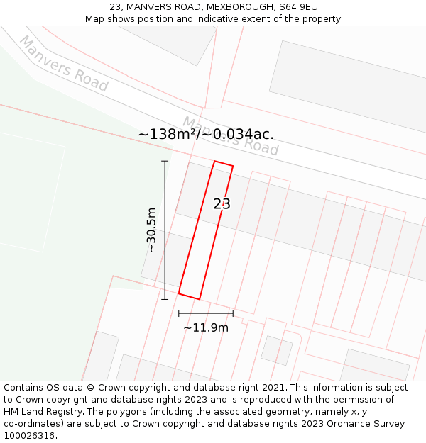 23, MANVERS ROAD, MEXBOROUGH, S64 9EU: Plot and title map