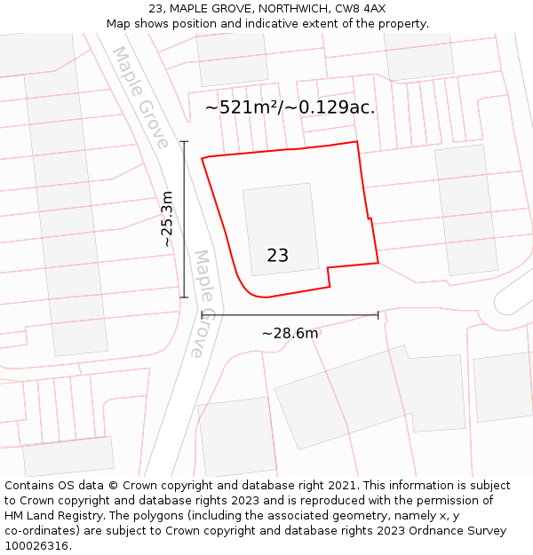 23, MAPLE GROVE, NORTHWICH, CW8 4AX: Plot and title map