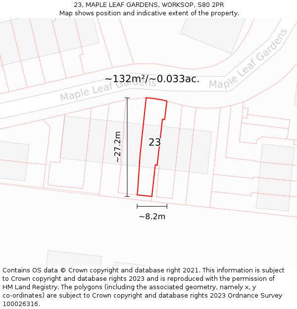 23, MAPLE LEAF GARDENS, WORKSOP, S80 2PR: Plot and title map