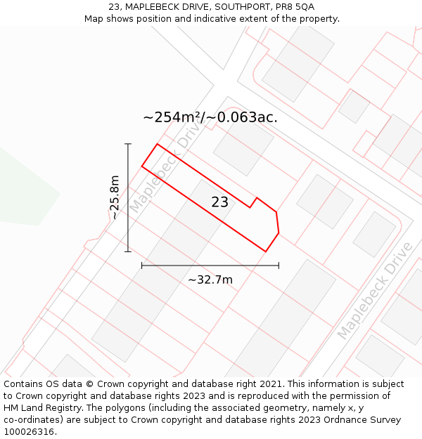 23, MAPLEBECK DRIVE, SOUTHPORT, PR8 5QA: Plot and title map