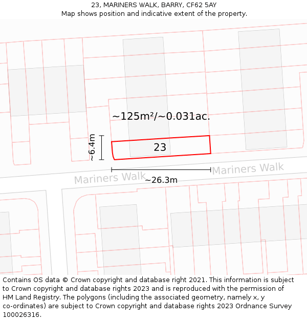 23, MARINERS WALK, BARRY, CF62 5AY: Plot and title map
