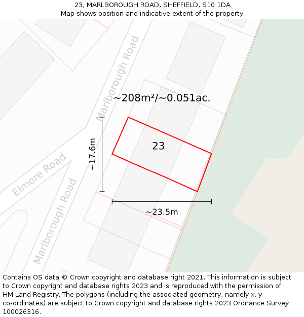 23, MARLBOROUGH ROAD, SHEFFIELD, S10 1DA: Plot and title map