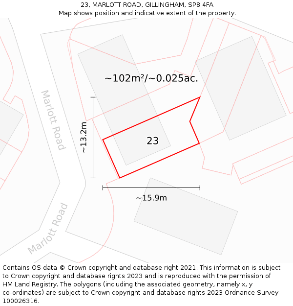 23, MARLOTT ROAD, GILLINGHAM, SP8 4FA: Plot and title map