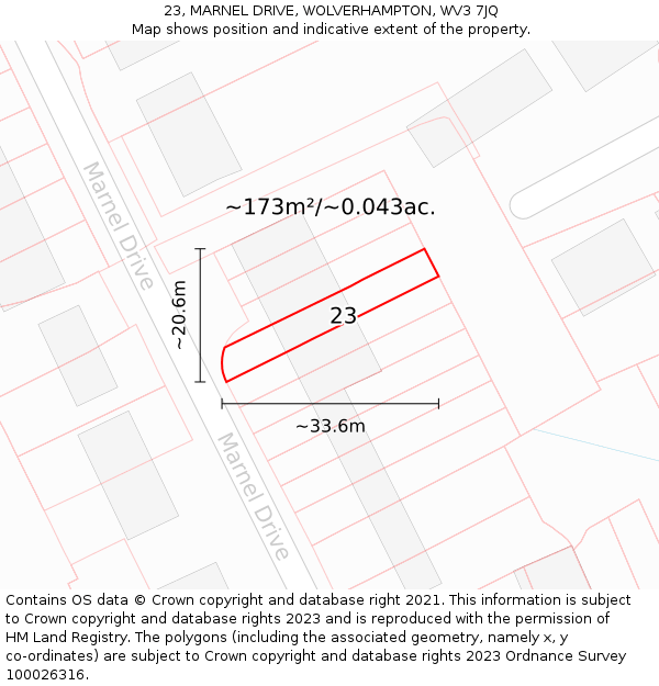23, MARNEL DRIVE, WOLVERHAMPTON, WV3 7JQ: Plot and title map