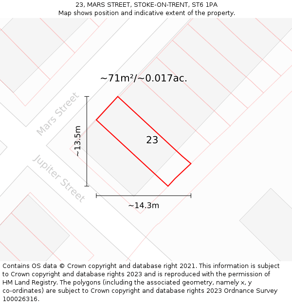 23, MARS STREET, STOKE-ON-TRENT, ST6 1PA: Plot and title map