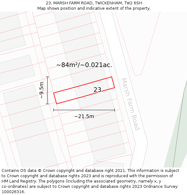 23, MARSH FARM ROAD, TWICKENHAM, TW2 6SH: Plot and title map