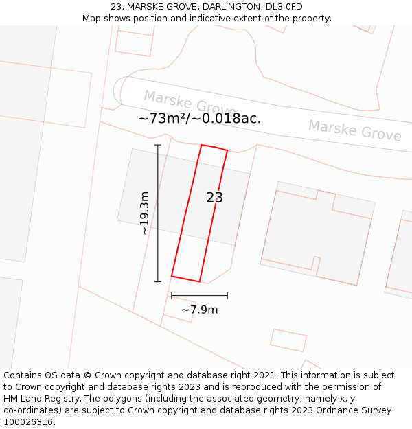 23, MARSKE GROVE, DARLINGTON, DL3 0FD: Plot and title map