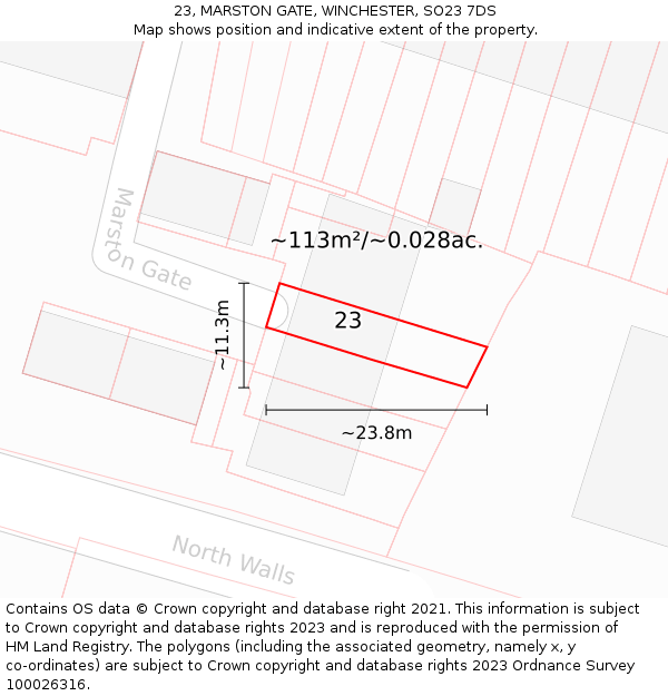 23, MARSTON GATE, WINCHESTER, SO23 7DS: Plot and title map