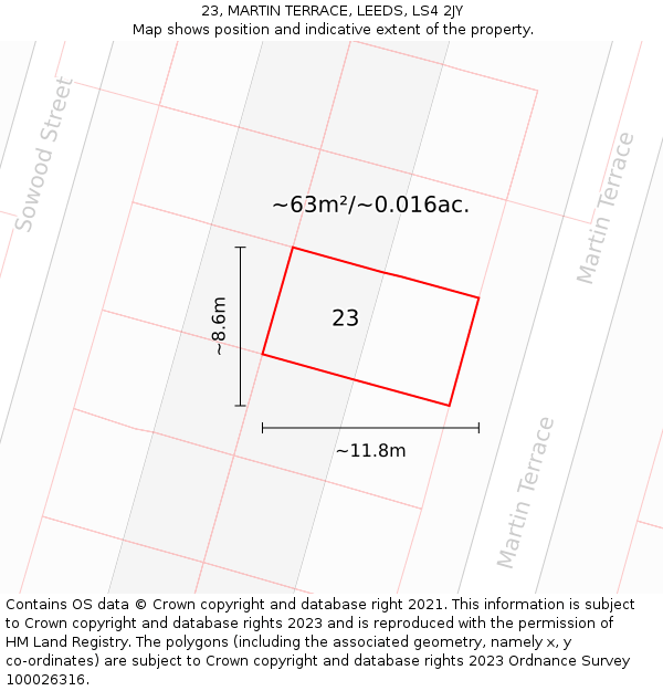 23, MARTIN TERRACE, LEEDS, LS4 2JY: Plot and title map