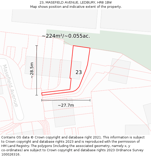 23, MASEFIELD AVENUE, LEDBURY, HR8 1BW: Plot and title map