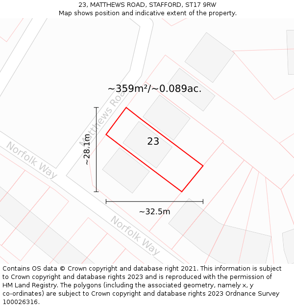 23, MATTHEWS ROAD, STAFFORD, ST17 9RW: Plot and title map