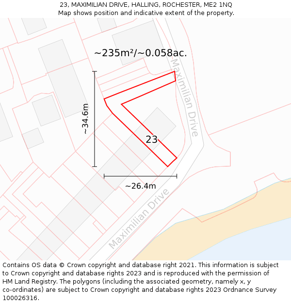 23, MAXIMILIAN DRIVE, HALLING, ROCHESTER, ME2 1NQ: Plot and title map