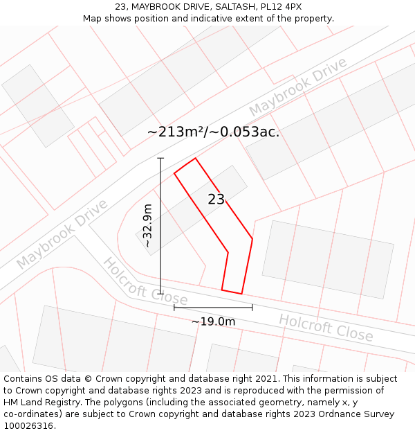 23, MAYBROOK DRIVE, SALTASH, PL12 4PX: Plot and title map