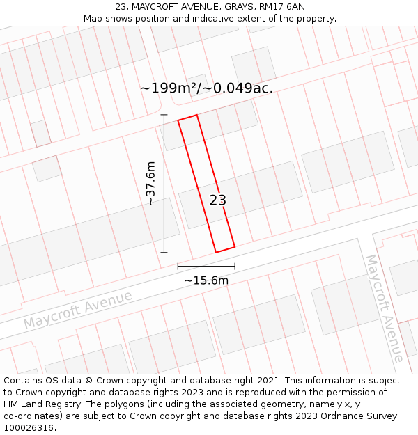 23, MAYCROFT AVENUE, GRAYS, RM17 6AN: Plot and title map