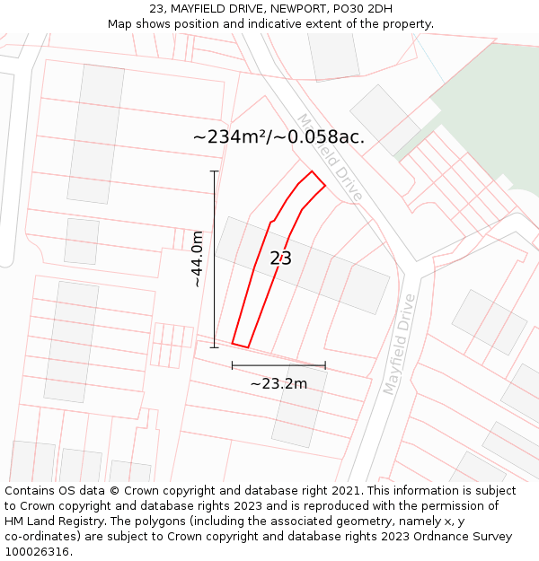 23, MAYFIELD DRIVE, NEWPORT, PO30 2DH: Plot and title map